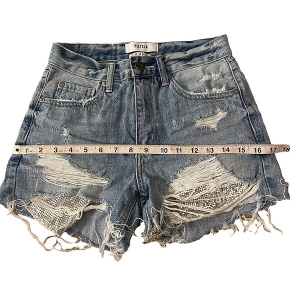 Pistola denim shorts with silver sequin pockets - size 24 - Picture 4 of 8